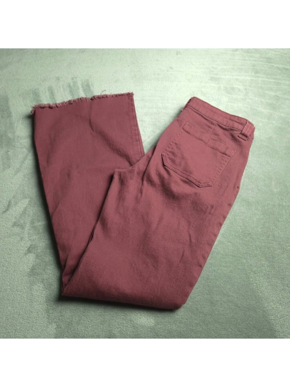 RE Generation Burgundy High-Waisted Flared Jeans Frayed Hem 9/29 Pockets Stretch